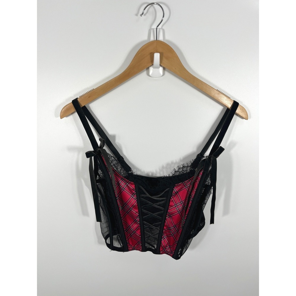 Victorias Secret Corset Top S Black Mesh Sheer Lace Bow‎ Whimsigoth Dark Fairy